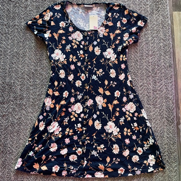 NWT - Kohl’s Navy floral button down waffle tee dress - size L - Picture 1 of 7